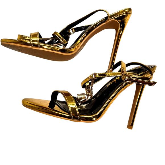 Cape Robbin 7.5 Gold Lock Key Women's Sandals High Heel Shoes 7 1/2 - Picture 2 of 8